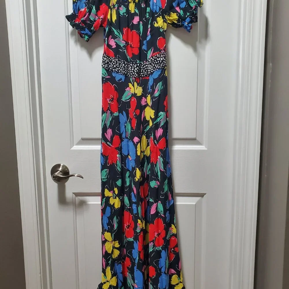 RIXO for Target Black Floral Off the Shoulder Puff Sleeve Maxi Dress | Size 2 - Picture 5 of 6
